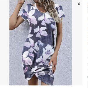 Dearlovers Womens Short Sleeve Side Knot Dress - XL - Blue Floral